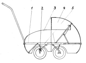 Construction line drawing of the convertible baby carriage base model.